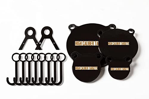 High Caliber AR500 Steel Shooting Targets - Gong, Shilouettes, IPSC, Hooks, Brackets and More 1/2", 3/8", and 1/4" Thick (Target Set, Gong - 3",4",6",8", 2 Brackets, 8 Hooks)