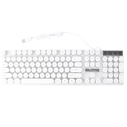 Mobestech Clavier Ordinateur USB Lumineux Touches Rondes Créatives Clavier Pratique Blanc