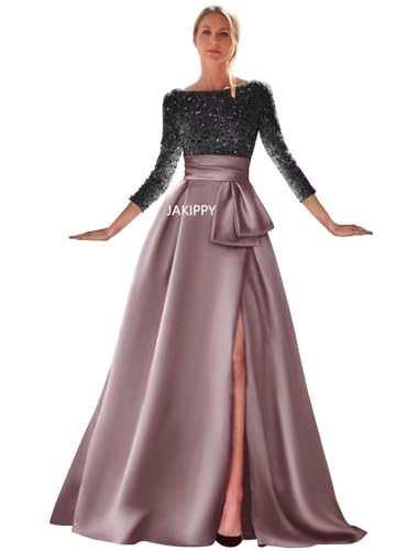Long Sleeve Prom Dress Sequin Satin Formal Evening Gowns for Women Evening Dresses Long Sparkly Ball Gowns