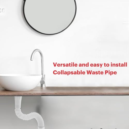 Image of G-Promise Sink Pipes for Kitchen & Wash Basin, 35 Inch Collapsible PVC Waste Pipe, White, Pack of 1