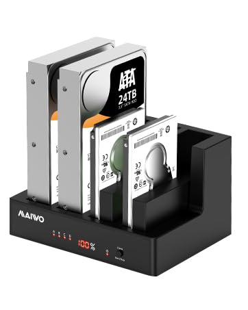 MAIWO 4 Bay Hard Drive Docking Station with Offline Cloning, External Hard Drive Duplicator for 2.5'' 3.5'' SATA SSD HDD with LED Indicator, 96TB Expansion, USB3.0/eSATA Port Connecting