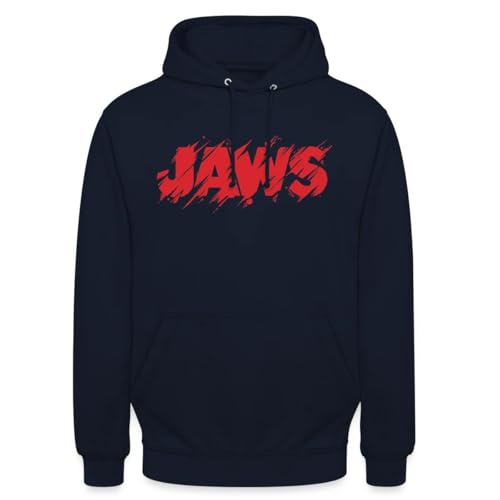 Spreadshirt Jaws Distressed Red Logo Unisex Hoodie, XL, navy