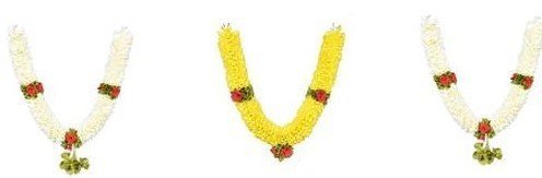 Daedal crafters White & Lemon Yellow Pack of 3, Flower Garland for Pooja Mandir Decoration, Hanging Mala for Photo Frame, Haar Mala for God Idols, Photo Frames of Loved Ones & Pitra (20 inch)