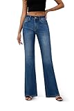 FLYING BANANA Women's High Rise Wide Leg Baggy Stretchy Loose Flare Bell Bottom Denim Jeans (Medium Blue, 12 Long)