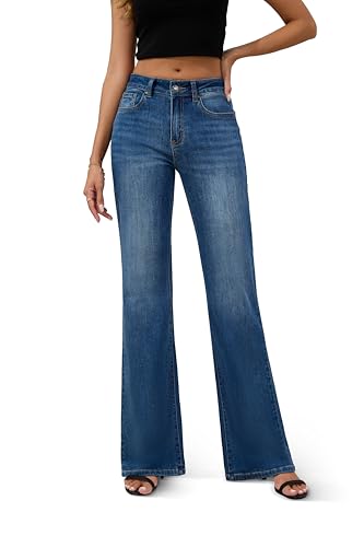 FLYING BANANA Women's High Rise Wide Leg Baggy Stretchy Loose Flare Bell Bottom Denim Jeans