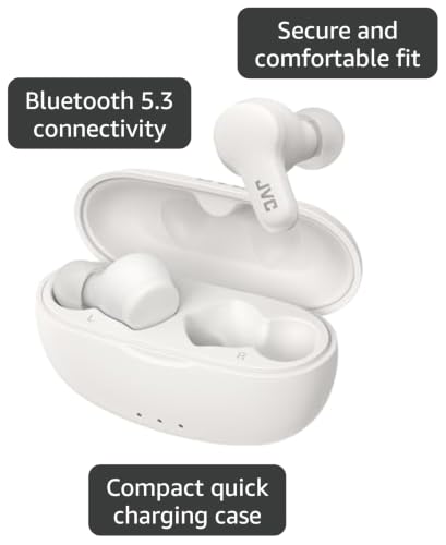 Image of JVC Gumy HAA7T2W True Wireless Earbuds, White | Bluetooth 5.3, 24-Hour Playback, IPX4 Water Resistant, XS /S /M /L Earpieces, Built-in Mic