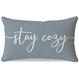 PANDICORN Dusty Blue Throw Pillow Cover 12x20 Inch, Stay Cozy Decorative Lumbar Cushion Case for Couch Sofa Bed, Neutral Farmhouse Living Room or Bedroom Home Decor