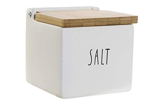Saliera Originale in Ceramica Quadrata con Coperchio in bambù 12 x 12 x 12 cm Salt