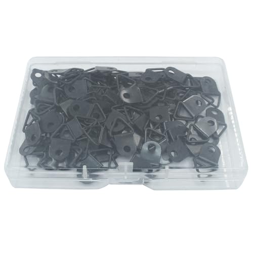 Image of 100 Pcs Small Triangle Ring Picture Hangers 22mm /0.87 Inch Triangle Ring Picture Hooks 1 Hole Metal Hooks with Screws for Hanging Mirror, Clock and Paintings (Black)