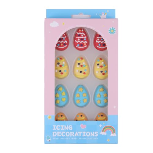 PhilaeEC 12 Pcs Easter Egg Icing Decoration Edible Candy Sprinkle for Cake Decoration Baking Cookie Cupcake Toppers Easter Party Valentines Halloween Christmas Supplies