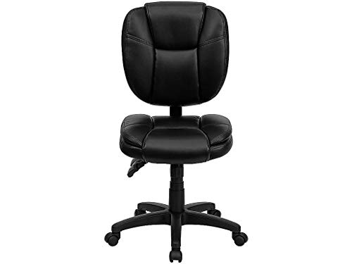 Flash Furniture Sedia Da Ufficio Con Schienale Medio, Multifunzione, Girevole, Ergonomica, Con Imbottitura Superiore Del Cuscino, Metallo, Pelle Nera 