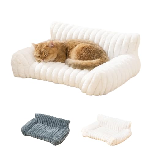 ペットベッド 猫ソファー 犬ソファー ソファー型 猫用ベッド 手洗い 水洗い 反発力 クッション 暖かい かわいい 猫用品 猫ペット 犬用ベッド 冬用 おしゃれ ふわふわ 滑り防止 分厚い 人気 滑り止め 肌触り 毛布 大きめ 小型犬 通年用 (ホワイト, M, 60*45*25)