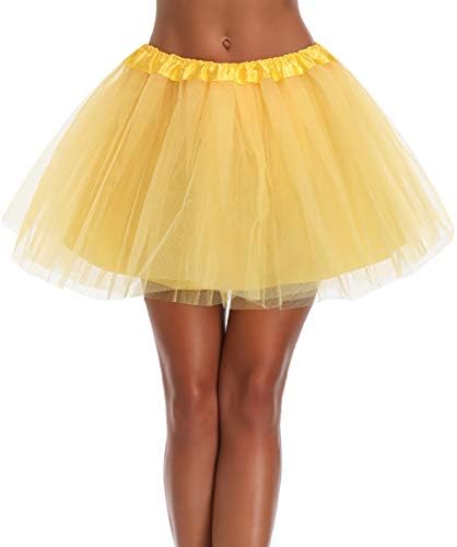Women's, Teen, Adult Classic Elastic 3, 4, 5 Layered Tulle Tutu Skirt (One Size, 4Layer-Yellow)