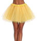 Women's, Teen, Adult Classic Elastic 3, 4, 5 Layered Tulle Tutu Skirt (One Size, 4Layer-Yellow)