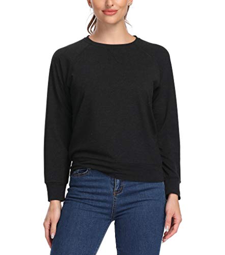 LastFor1 Women's Soft Fleece Casual Crewneck Long Sleeve Pullover Sweatshirt Black L