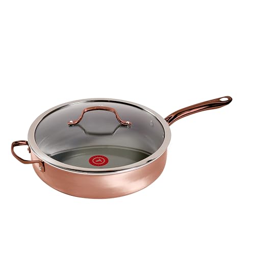 T-Fal Preserve Ceramic Nonstick Saute Pan with Lid 5.5 Qt, Oven and Broiler Safe up to 350°F Cookware, Frying Pan, Stay-Cool Handle, Skillet Pots and Pans, Rose Gold by T-Fal - Used condition - US$31.02