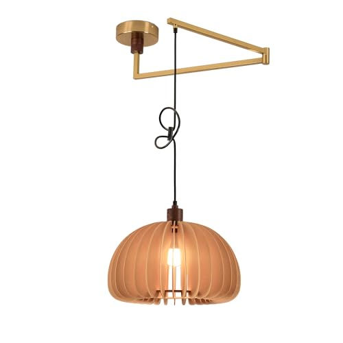 Skyblaze Adjustable Swing Arm Pendant Light Vintage Dining Room Light Flexible Hanging Light Fixtures Wood Pendant Light for Dining Room