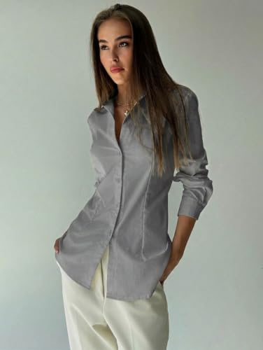 Image of OOMPH! Women Solid Cotton Shirt with Back Tie-Up Detail | Corset Style | Cinched Waist Shirt | Cotton Formal Shirt