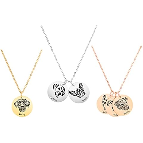 Customized Pet Portrait Necklace, Personalized Pet Memorial Jewelry Gift, Pet Photo Paw Name Engraved Necklace Unique Custom Dog Cat Animal Necklace for Animal Lover Remembering Beloved (2, Sliver) Cover