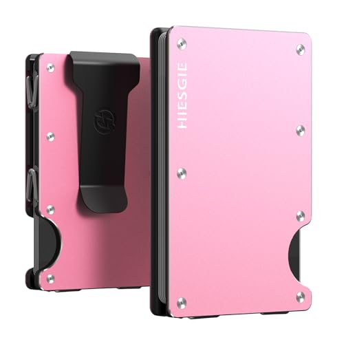 Minimalist for Women, Slim Card Holder with Removable Clip, RFID Blocking Aluminum Wallet, Compact Front Pocket Metal Wallet – Pink