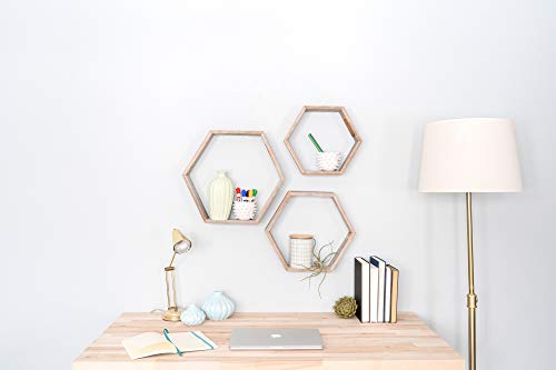 Barnwoodusa Hexagon Floating Shelves Set Of 3 | Rustic Farmhouse Reclaimed Wood Honeycomb Shelves | Wall Hanging Octagon Shelves | Naturally Weathered Gray #TOP4