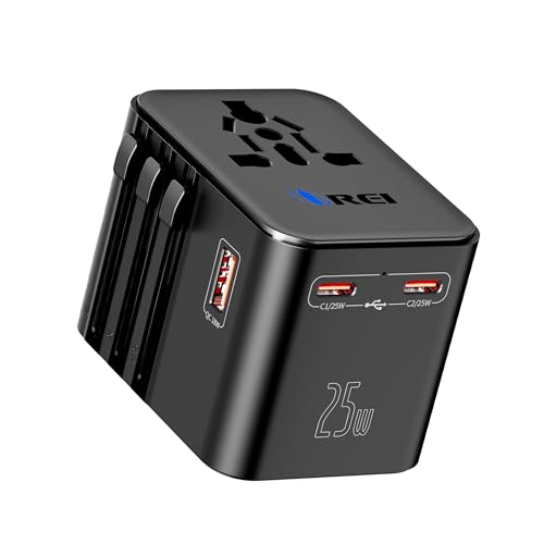 Image of Orei 25Watt Universal Charger Adapter | 2X USBC 1XUSB A - 4-in-1 International Travel Adapter | Universal Travel Adapter Compatible 150+ Countries | Type C, A, G, I Compatible, Black