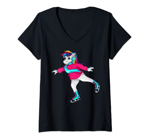 Womens Figure Skating Unicorn Cool Pair Ice Skater Girl Funny Gift V-Neck T-Shirt