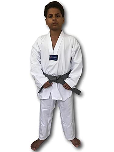 Torah Dobok Taekwondo Reforçado Gola, Kimono Meninas e Meninos, Branco (White), M00