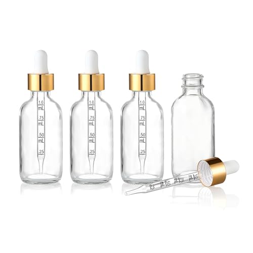 Parfumlism Set de 4 Flacons Compte-Gouttes 30ml Transparent Anti-Fuite + Accessoires (Entonnoir, Étiquettes, Pipette) - Idéal Huiles Essentielles, Teintures, Voyage & Beauté