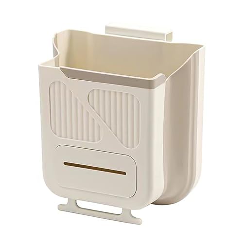 Image of KIGI 2.6 Gallons Collapsible Hanging Trash Can for Kitchen Cabinet Door,10L Wall Mounted Garbage Bin with Waste Bag Holder (Milk White)