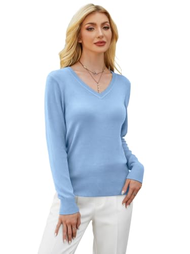 Image of GKBK Women's Sweaters 2026 Fall Fashion Lightweight Classic V Neck Business Casual Outfits Long Sleeve Knit Pullover Tops