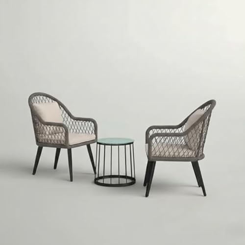 Image of LOCCUS 3-Piece Outdoor Patio Bistro Set - All-Weather Wicker Rattan Chairs with Soft Cushions & Glass Side Table for Backyard, Balcony & Deck (Grey & Beige)
