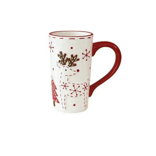 TPIONEER Taza navideña con Relieve de Papá Noel y Renos, Taza de café o Leche de cerámica para el Desayuno