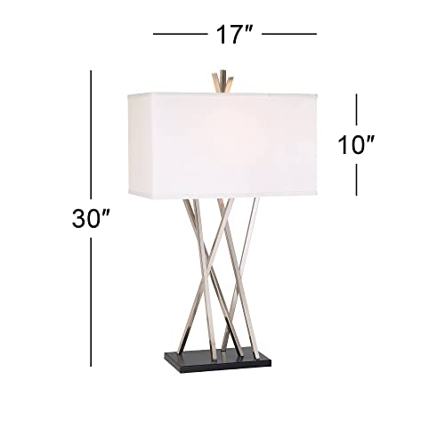 Lámpara de Mesa Moderna 30" Metal Níquel Cepillado con Pantalla Blanca miniatura 4
