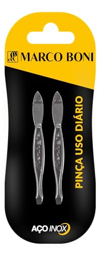 Kit com 2 Pinças para Sobrancelhas, Ponta Reta, Aço Inox, Marco Boni, 2 Unidades