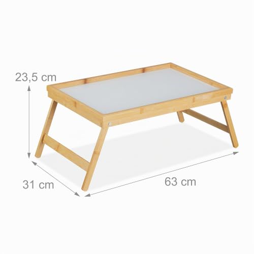 Miniatura 4 de Relaxdays Bandeja Cama De Bambú Y Mdf, Patas Plegables, Mesita Desayuno, Mesilla Sofá, 23,5 X 63 X 31 Cm, Natural Blanco