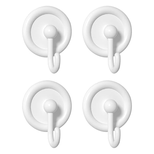 Godneei Juego de 4 piezas blanco ganchos adhesivos para pared, ganchos adhesivos en forma de J sin dejar marcas, impermeables para baño y cocina (respaldo adhesivo redondo de 5,5 cm)