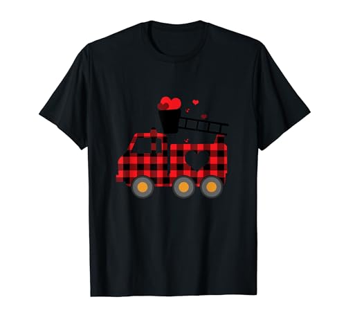 Lindo camión de bomberos Kawaii Corazones Día de San Valentín Camiseta