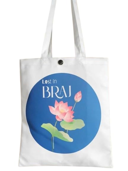 sakhyavrind Lost in Braj Lotus Tote Bag| Braj Lotus Inspired Canvas Bag| Traditional Lotus Art Designer Tote Bag | Spiritual Lotus Inspired Bag-picture-14
