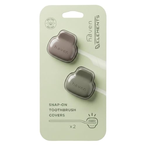 Image of Haven Toothbrush Cover - Fits Electronic and Manual Toothbrushes - Toothbrush Case Holder for Travel - Set of Two Tooth Brush Cap Protectors (Moss & Clay)