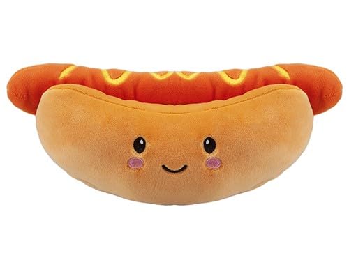 PMS Plush Softlings Hot Dog Toy – 21cm Soft Plush Hot Dog with Smiley Face & Mustard Detail – Cute Stuffed Food Toy for Kids, Toddlers & Plush Collectors