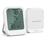 AMIR Digital Wireless Indoor Outdoor Thermometer with Sensor, Humidity Meter Room Thermometer Indoor, Min/Max Records, 3 inch LCD Monitor Indoor Thermometer for Home Garage Office