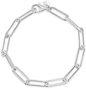 Olive & Chain 925 Sterling Silver Paperclip Oval Link Chain Bracelet, Hypoallergenic, Lobster Clasp Closure, Unisex Men’s Women’s (5.5 mm, 8 Inch)