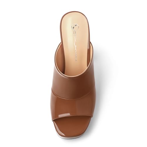 Image of Women Square Open Toe Platform Chunky Heel Slide Sandals | Slip On High Heel Dress Sandals, Elegant Formal Footwear For Wedding Club Evening Party Events