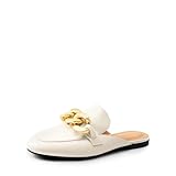 DREAM PAIRS Mules for Women Flats Shoes Comfortable Slip on Closed Toe Slides Loafers with Chain Backless Women’s Mules,Size 9,White-PU,SDML2205W-1