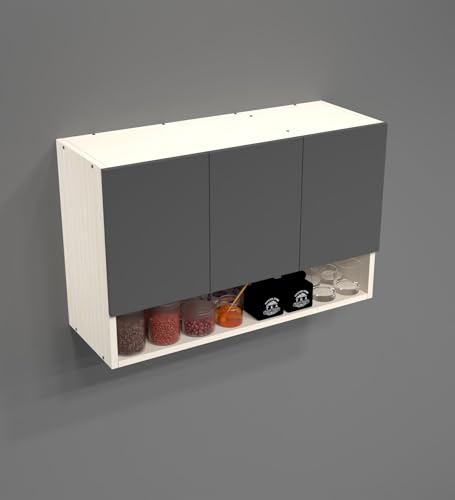 Image of SPECIALITY PANELS 3 Door Wall Cabinet with UV Profile Shutter | Wall Mounted Storage Cabinet for Kitchen Bathroom Living Room | Wooden Wall Cabinet Organizer UV Grey Finish | DIY Assembly
