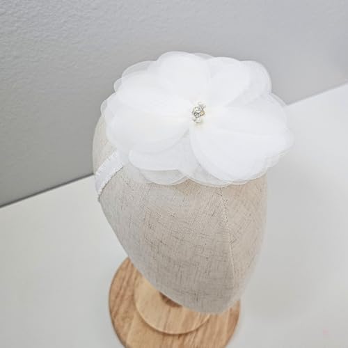 Baby Headbands White Flower Headband for Baby Girls, Big White Bow with Rhinestone, Pearl, Toddler Headband Infant White Bows for Hair, Baptism Gift, Christening, Photo Shoot2