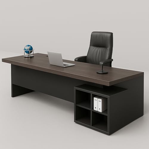 Image of Lakdi The Furniture Co Director & Executive Table L-Shape CEO Office Desk Made in Particle Board with Side Unite & Wire Manager, 3 Drawer and Storage 5-Year Warranty & Free Assembly-LDL-601