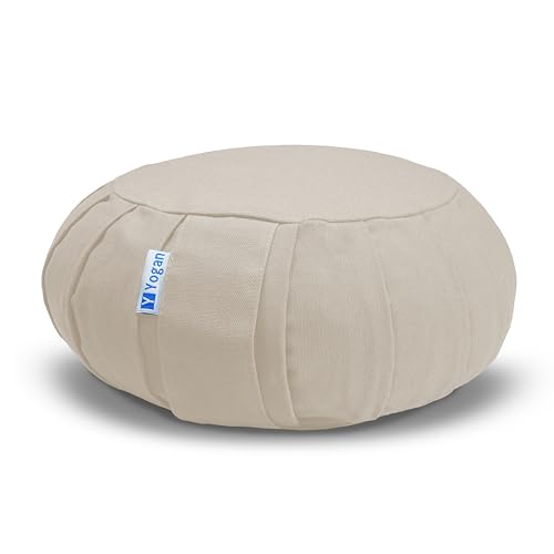 Yogan Yoga Cushion/Meditation Cushion | Natural Buckwheat Hulls Filling | Outer Cover (Could be Removed and Washed) - Made of 100% Organic Cotton (Ivory White)