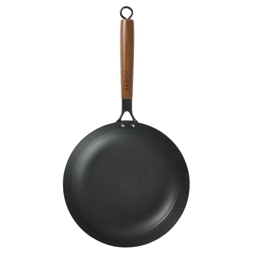 Image of Babish 11 Inch Cast Iron Skillet with Wooden Handle, Pre-Seasoned Nonstick Pan with Honeycomb Textured Cooking Surface, Induction Oven Safe Skillet for Searing, Frying Eggs, Steak and Stir Fry